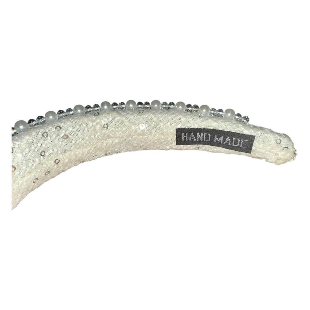 New Designer Inspired White Beaded and Pearl Embellished Headband - Picture 3 of 3